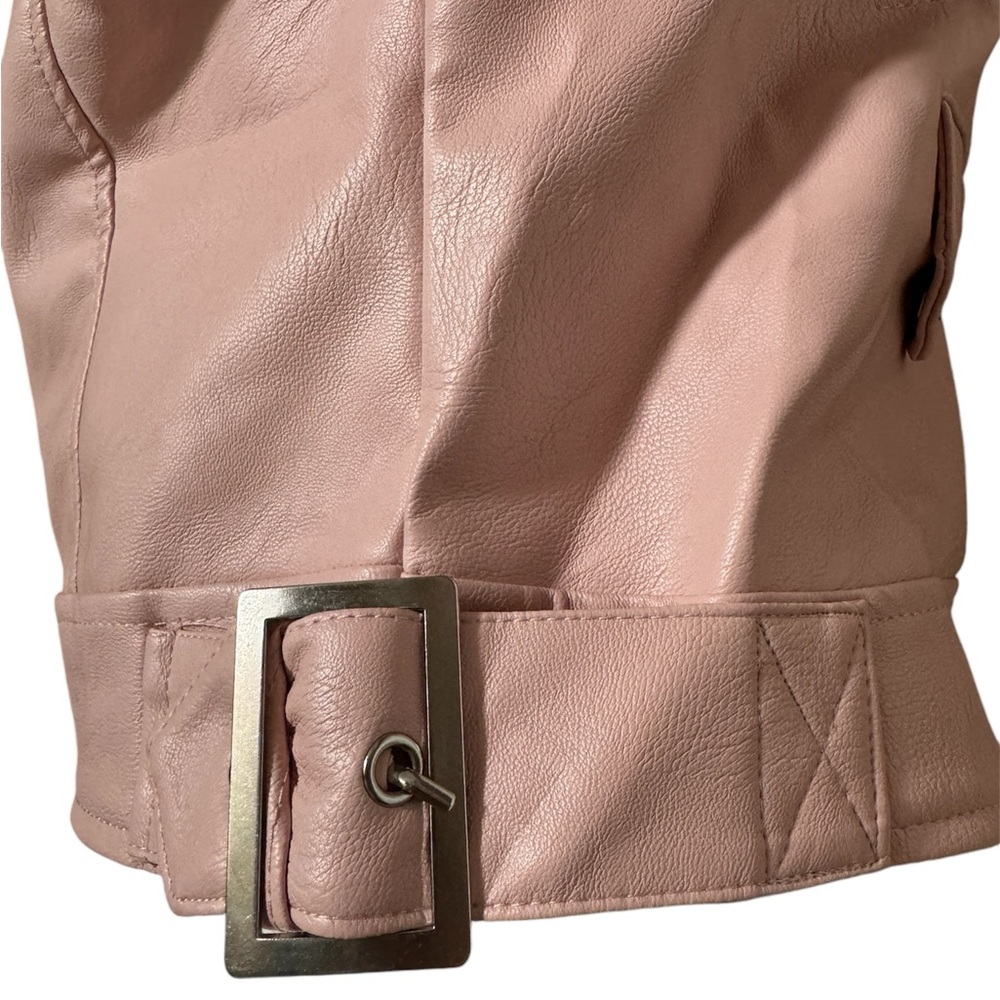 Moto Faux Leather Biker Jacket (Blush Pink) - Picture 7 of 9